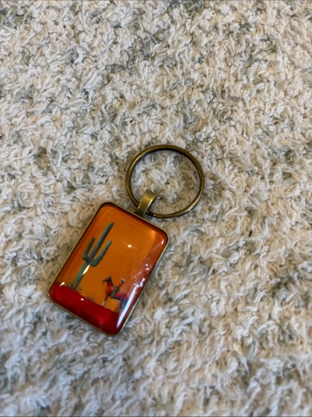 Orange Desert Cactus Cowboy Horse Keychain Brass NWT 2.5”